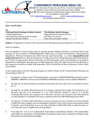Vorschaubild Confidence Petroleum Jahresbericht 2021-2022