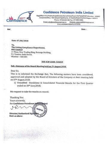 Thumbnail Confidence Petroleum Quarterly Report 2018-q1