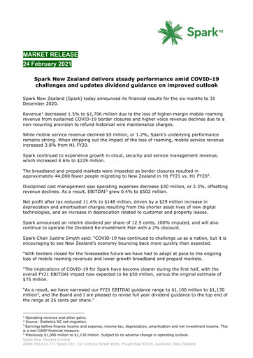 Thumbnail Spark New Zealand
 Half-year Report 2021-h1