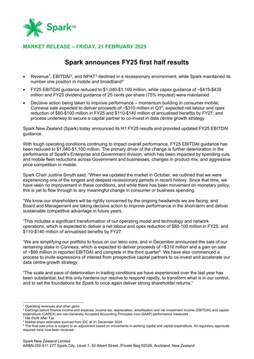 Thumbnail Spark New Zealand
 Half-year Report 2025-h1