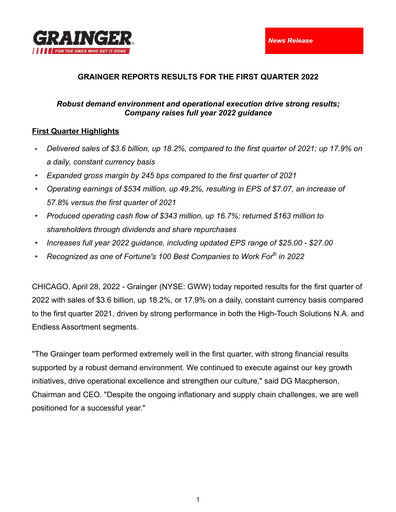 Thumbnail W. W. Grainger
 Quarterly Report 2022-q1