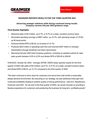 Thumbnail W. W. Grainger
 Quarterly Report 2023-q3