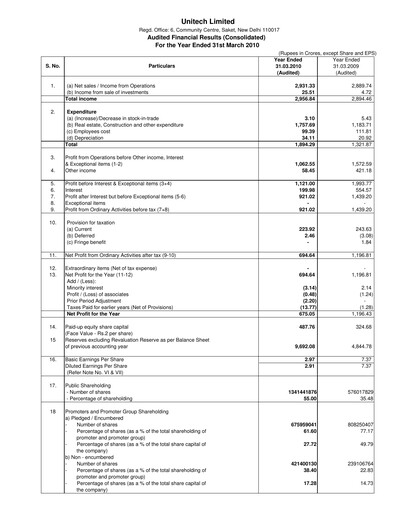 Miniature Unitech Group
 Bilan financier 2009-2010