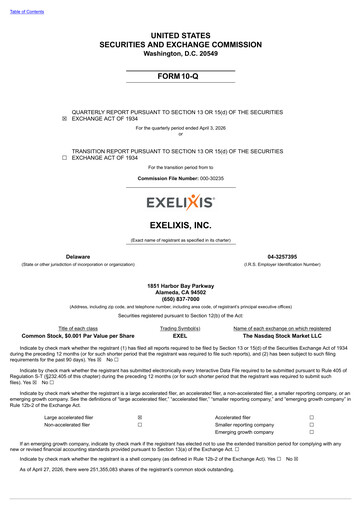 Vorschaubild Exelixis Quartalsbericht 2026-q1