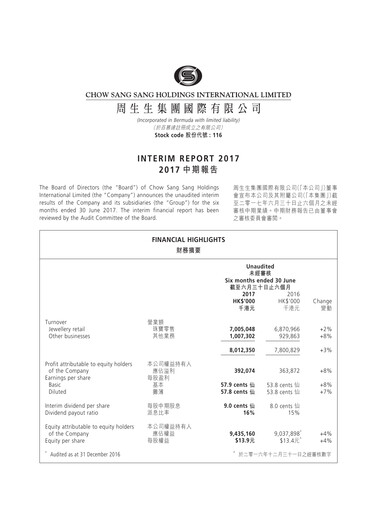 Thumbnail Chow Sang Sang Holdings Half-year Report 2017-h1