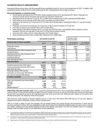Thumbnail International Consolidated Airlines Half-year Report 2011-h1