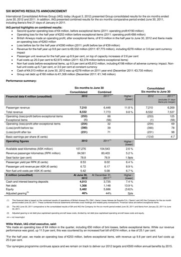 Thumbnail International Consolidated Airlines Half-year Report 2012-h1