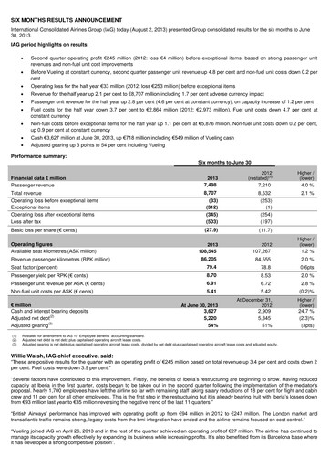 Thumbnail International Consolidated Airlines Half-year Report 2013-h1