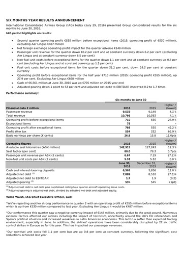 Thumbnail International Consolidated Airlines Half-year Report 2016-h1