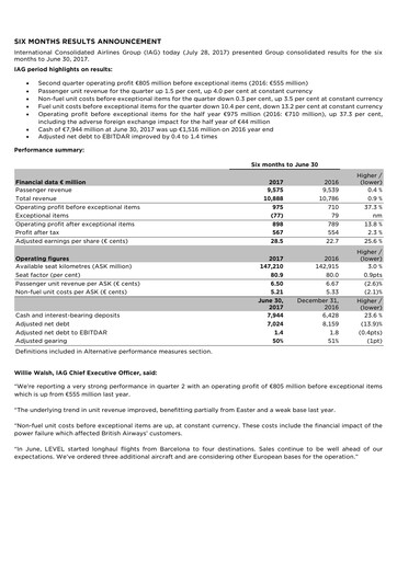 Thumbnail International Consolidated Airlines Half-year Report 2017-h1