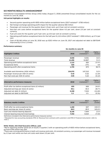 Thumbnail International Consolidated Airlines Half-year Report 2018-h1