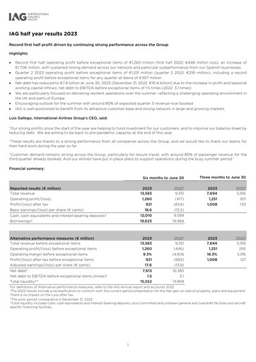 Thumbnail International Consolidated Airlines Half-year Report 2023-h1