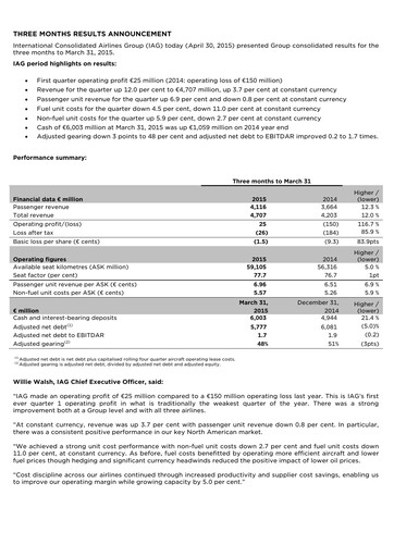 Vorschaubild International Consolidated Airlines Quartalsbericht 2015-q1