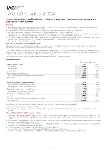 Vorschaubild International Consolidated Airlines Quartalsbericht 2024-q1