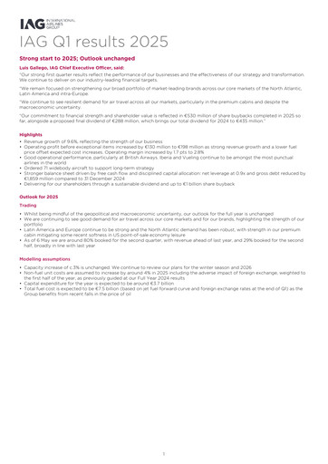 Miniature International Consolidated Airlines Rapport trimestriel 2025-q1