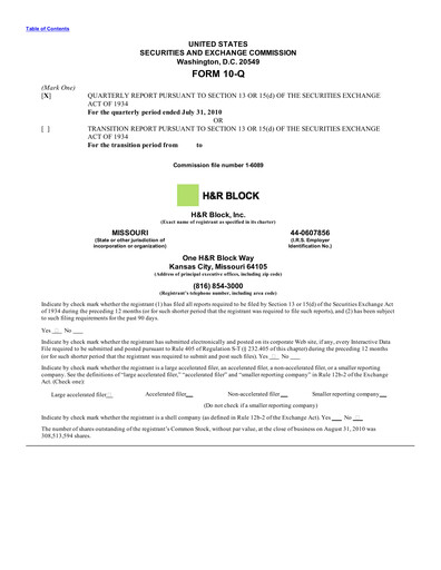Thumbnail H&R Block
 Quarterly Report 2011-q1