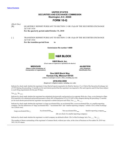 Thumbnail H&R Block
 Quarterly Report 2011-q2