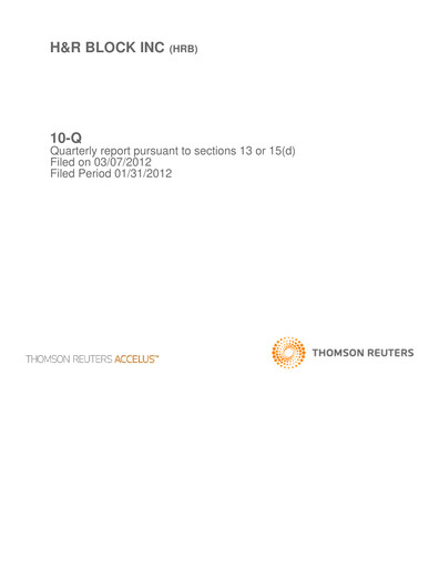 Thumbnail H&R Block
 Quarterly Report 2012-q3