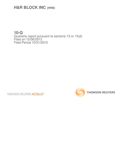 Thumbnail H&R Block
 Quarterly Report 2013-q2