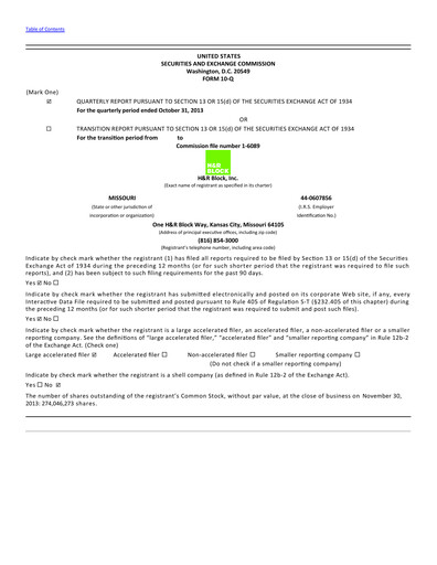 Thumbnail H&R Block
 Quarterly Report 2014-q2