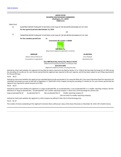 Thumbnail H&R Block
 Quarterly Report 2017-q2