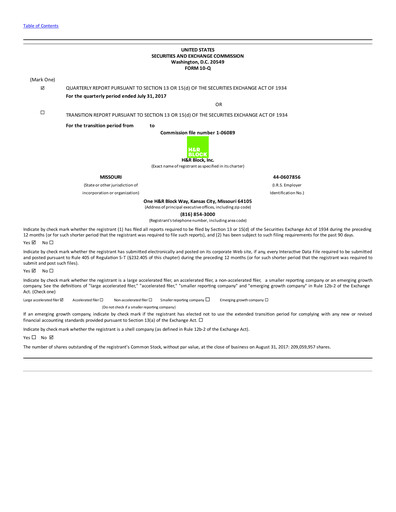 Thumbnail H&R Block
 Quarterly Report 2018-q1