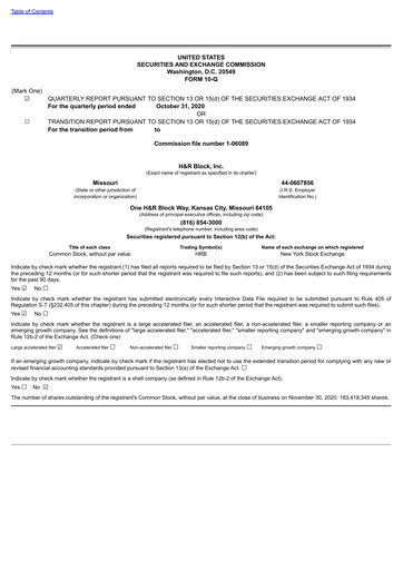 Thumbnail H&R Block
 Quarterly Report 2021-q2