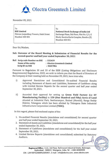 Thumbnail Olectra Greentech Quarterly Report 2021-q2