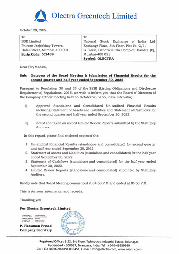 Thumbnail Olectra Greentech Quarterly Report 2022-q2