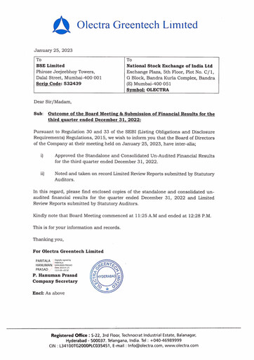 Thumbnail Olectra Greentech Quarterly Report 2022-q3