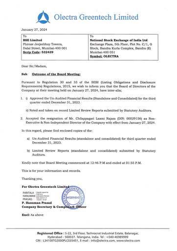 Thumbnail Olectra Greentech Quarterly Report 2023-q3