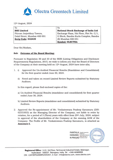 Thumbnail Olectra Greentech Quarterly Report 2024-q1