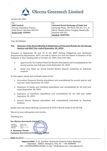 Thumbnail Olectra Greentech Quarterly Report 2024-q2