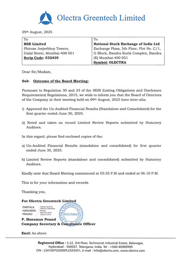 Thumbnail Olectra Greentech Quarterly Report 2025-q1