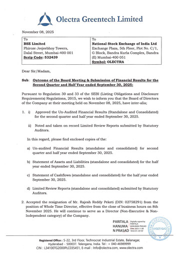 Thumbnail Olectra Greentech Quarterly Report 2025-q2