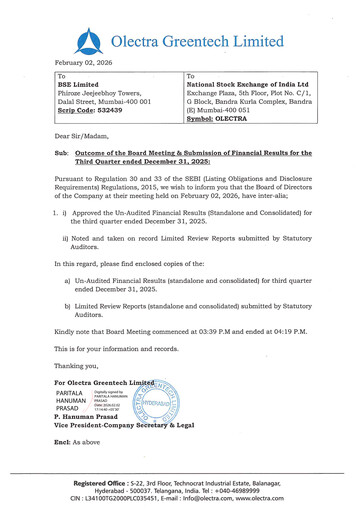 Thumbnail Olectra Greentech Quarterly Report 2025-q3