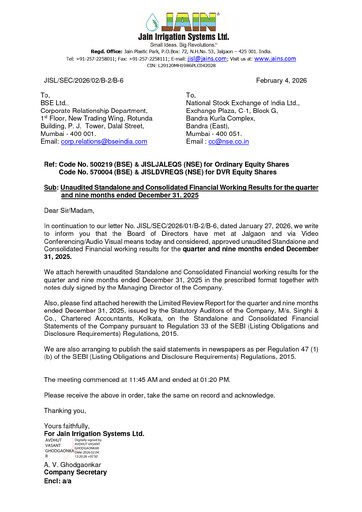 Miniature Jain Irrigation Systems
 Rapport trimestriel 2025-q3
