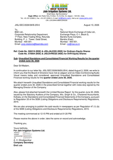 Miniature Jain Irrigation Systems
 Rapport trimestriel 2026-q1