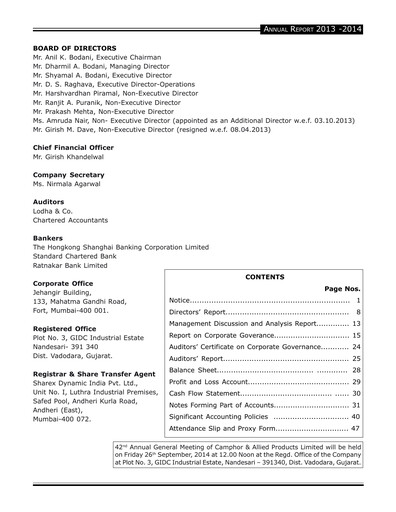 Thumbnail Oriental Aromatics
 Annual Report 2013-2014