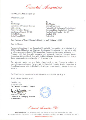 Thumbnail Oriental Aromatics
 Quarterly Report 2024-q3