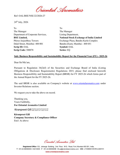 Thumbnail Oriental Aromatics
 Sustainability Report 2025-2026