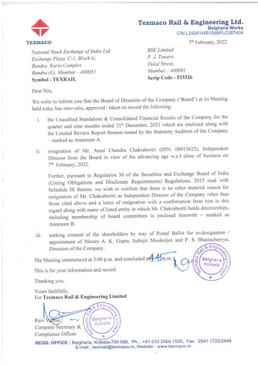 Thumbnail Texmaco Rail & Engineering Quarterly Report 2021-q3