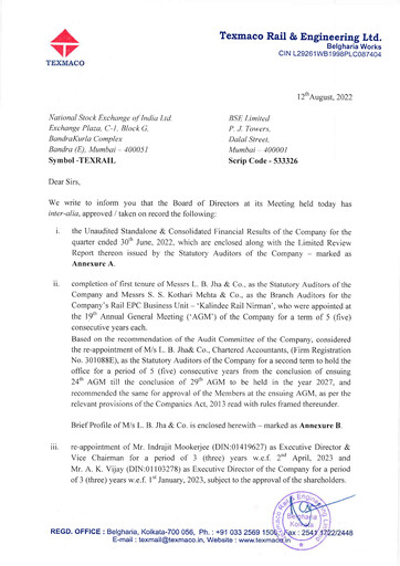 Thumbnail Texmaco Rail & Engineering Quarterly Report 2022-q1