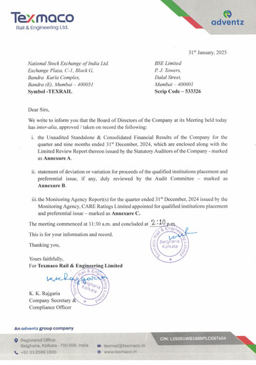 Thumbnail Texmaco Rail & Engineering Quarterly Report 2024-q3
