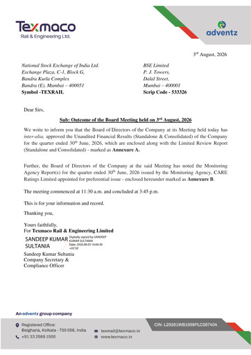 Thumbnail Texmaco Rail & Engineering Quarterly Report 2026-q1