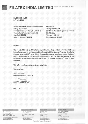 Miniature Filatex India
 Rapport trimestriel 2018-q1