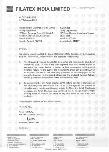 Miniature Filatex India
 Rapport trimestriel 2019-q3