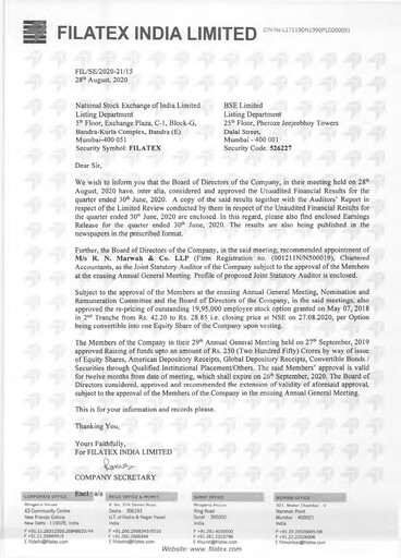 Miniature Filatex India
 Rapport trimestriel 2020-q1