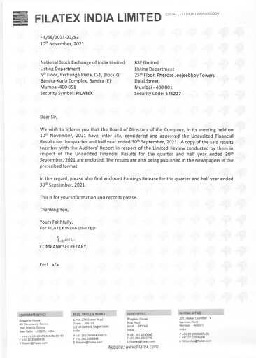 Miniature Filatex India
 Rapport trimestriel 2021-q2