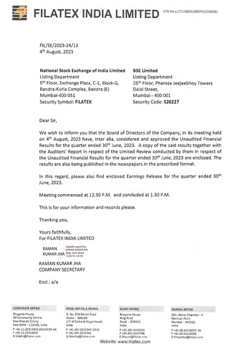 Thumbnail Filatex India
 Quarterly Report 2024-q1